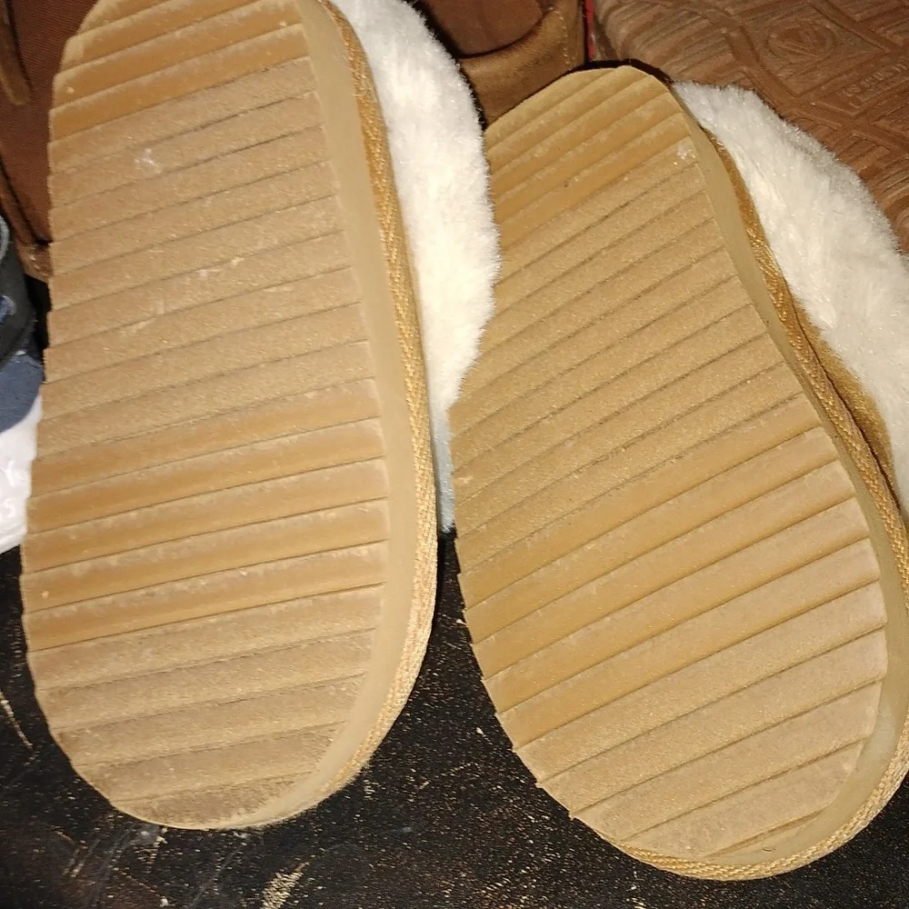 Cozy Tan Shearling Kids Slippers